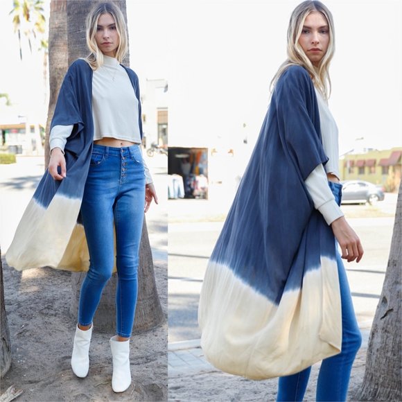 MODA ME COUTURE Tops - Tie-Dye Open Front Oversized Midi Kimono/Cover Up
